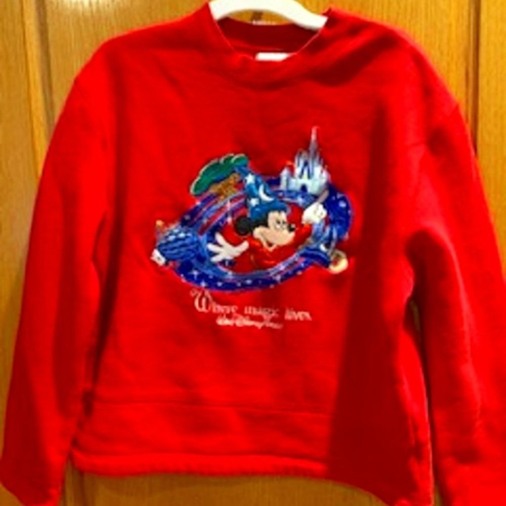 NWOT Vintage Red Walt Disney World Mickey Mouse Fleece Sweatshirt Sweater Sz: S